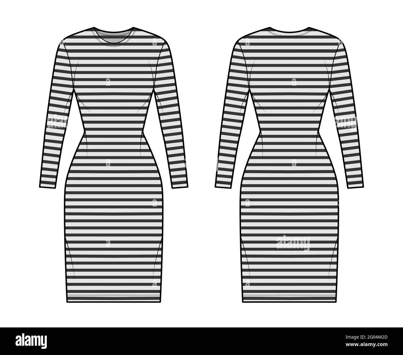 Dress sailor technical fashion illustration with stripes, long sleeves ...