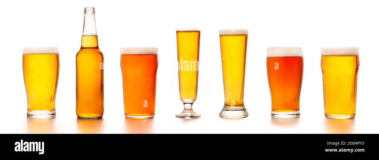 Set of diverse beers in different glasses for clients Stock Photo Alamy