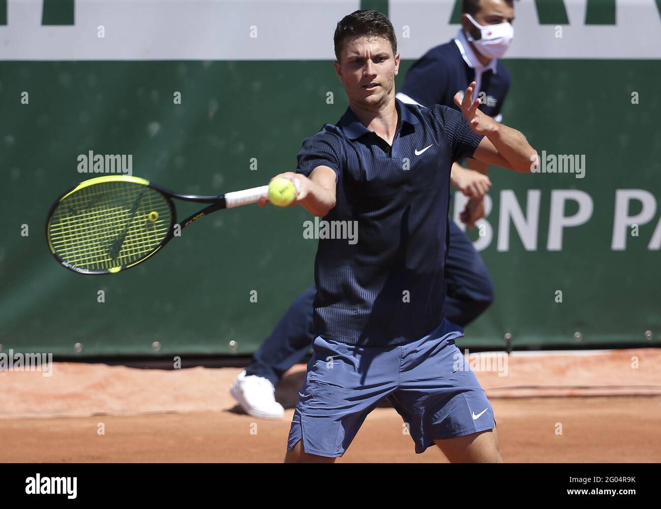 Miomir Kecmanovic of Serbia during day 1 of the French Open 2021, a Grand Slam tennis tournament on May 30, 2021 at Roland-Garros stadium in Paris, France