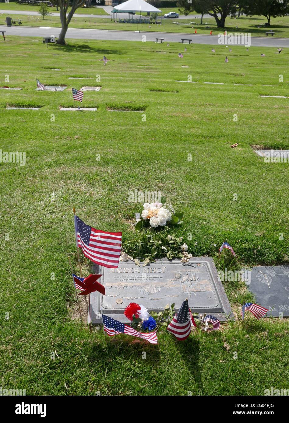 Corona del Mar, California, USA 29th May 2021 A general view of atmosphere of actor John Wayne's Grave at Pacific View Memorial Park at 3500 Pacific View Drive in Corona del Mar, California, USA. Photo by Barry King/Alamy Stock Photo Stock Photo