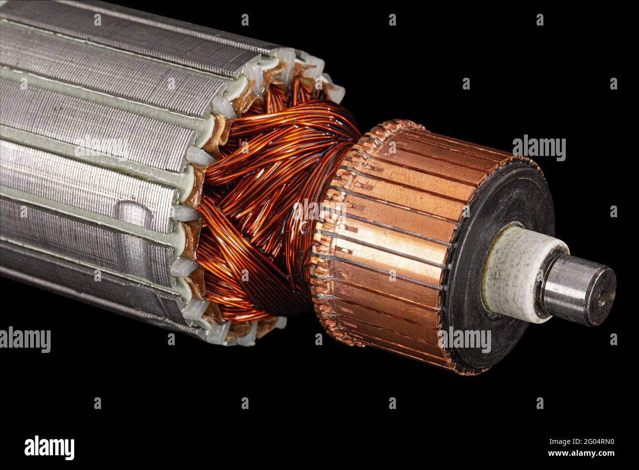 Rotor or of anchor electric motor closeup, isolated on black background ...
