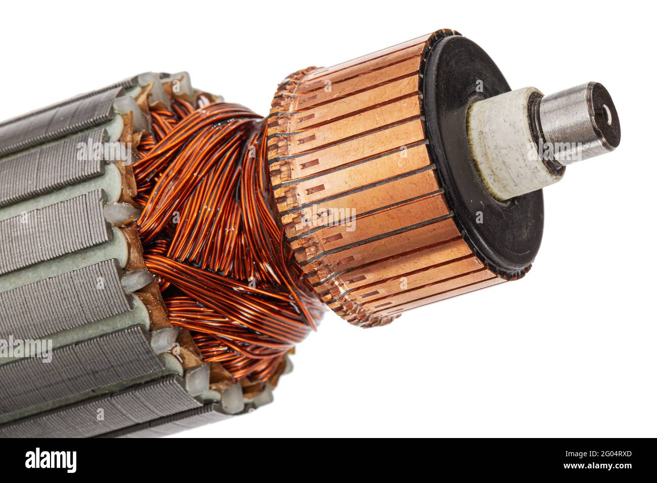 Rotor or of anchor electric motor closeup, isolated on white background