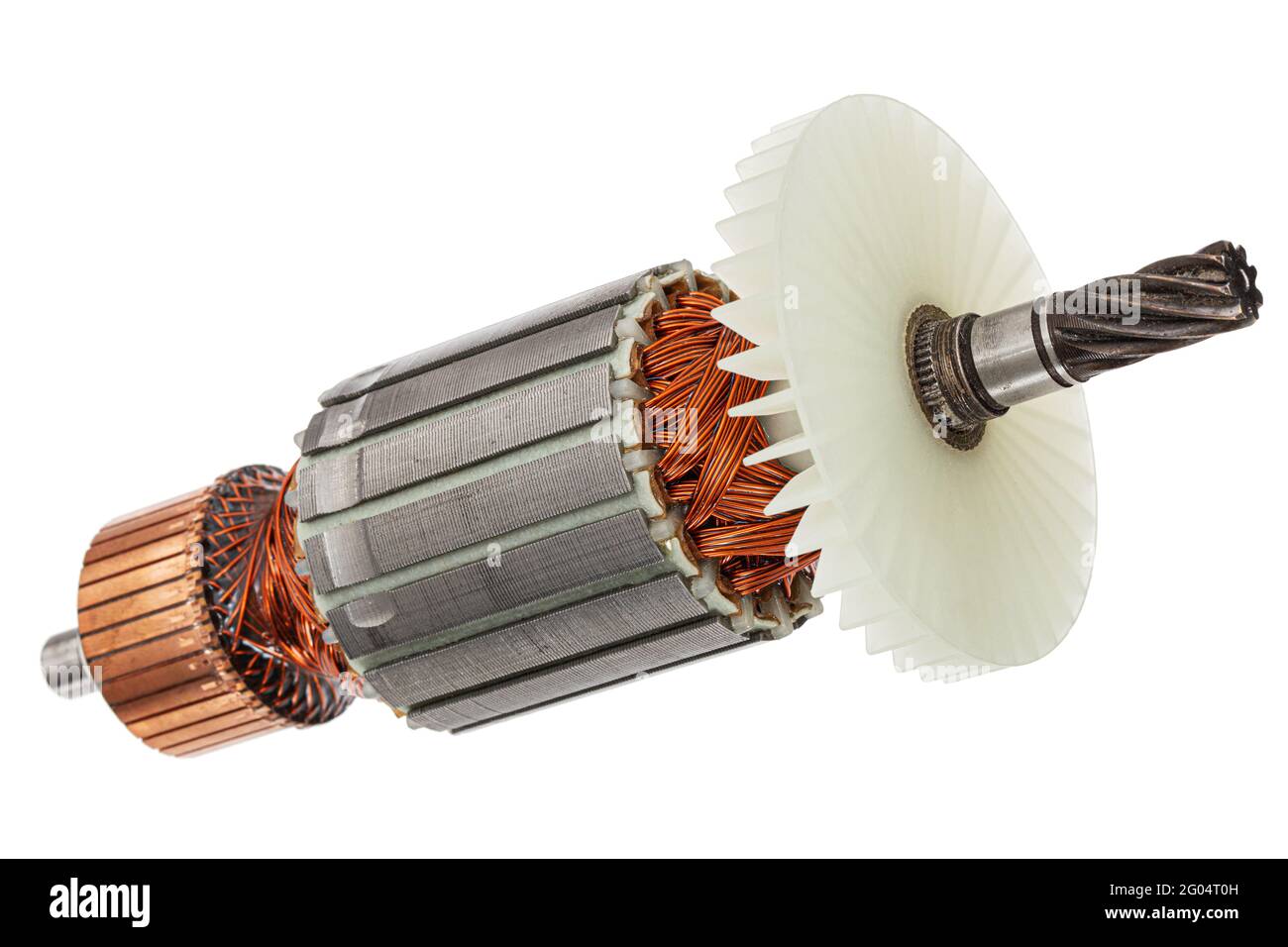 Rotor or of anchor electric motor closeup, isolated on white background