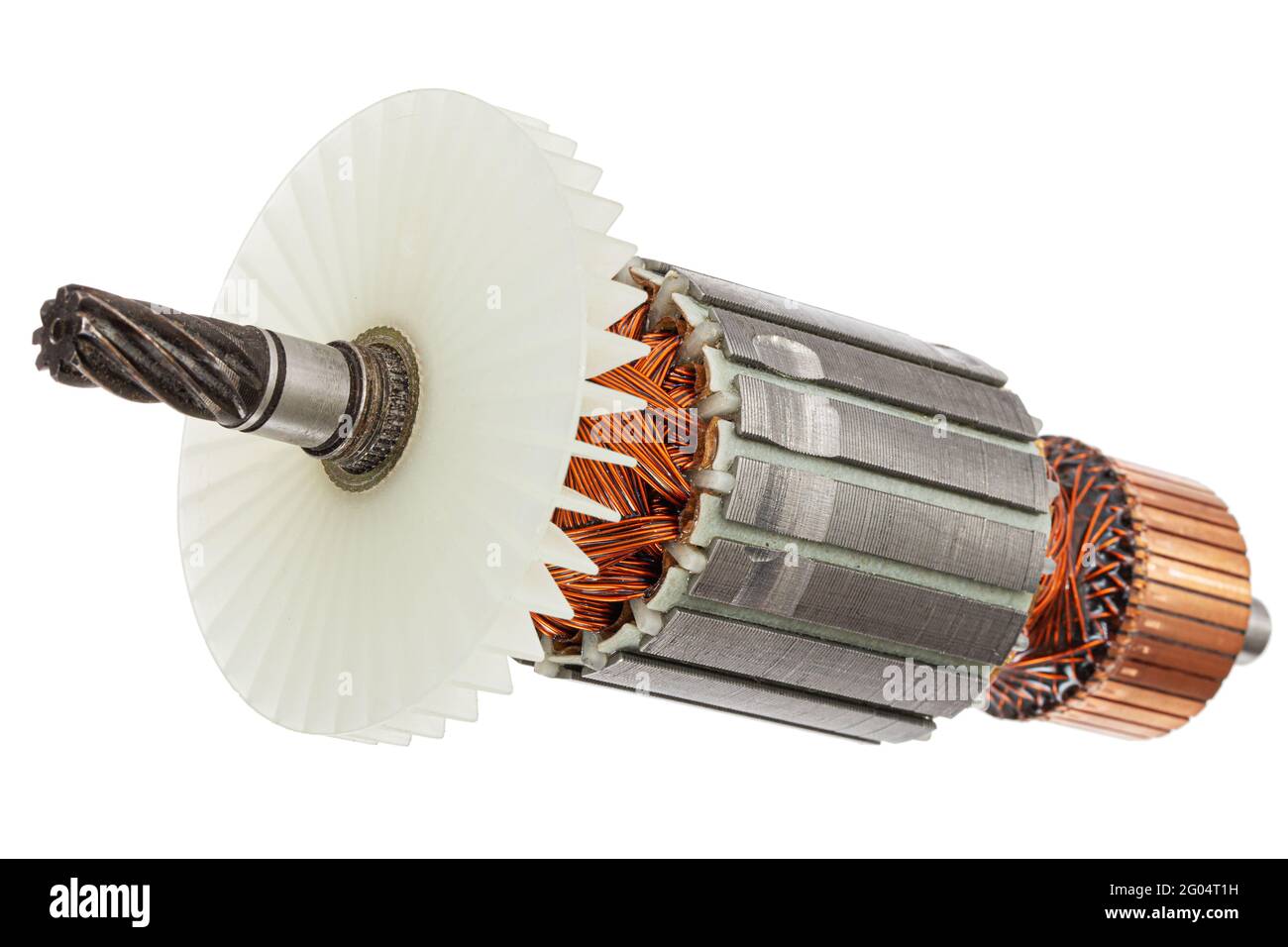 Rotor or of anchor electric motor closeup, isolated on white background ...