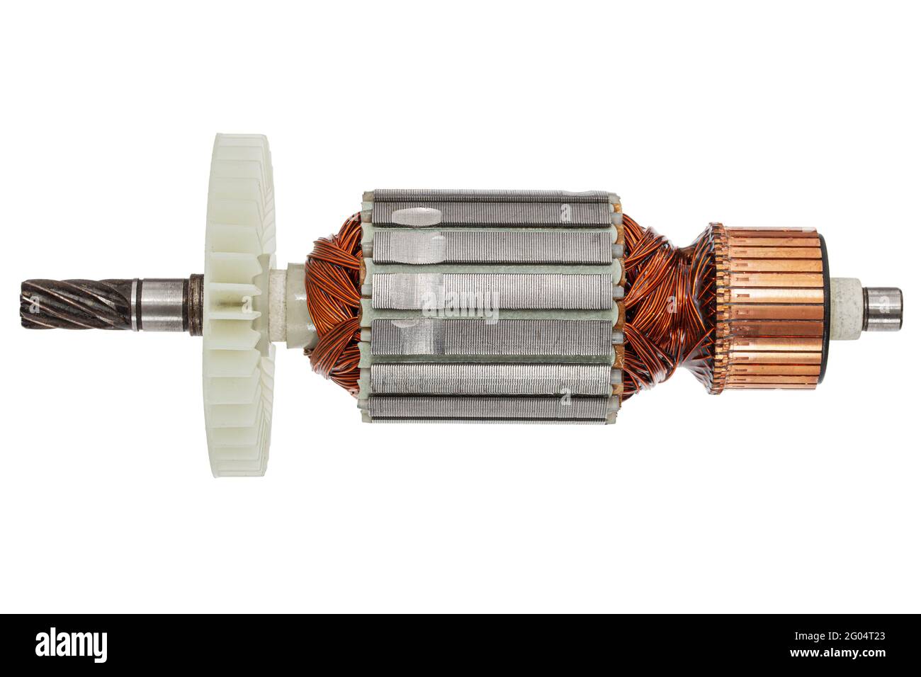 Rotor or of anchor electric motor closeup, isolated on white background