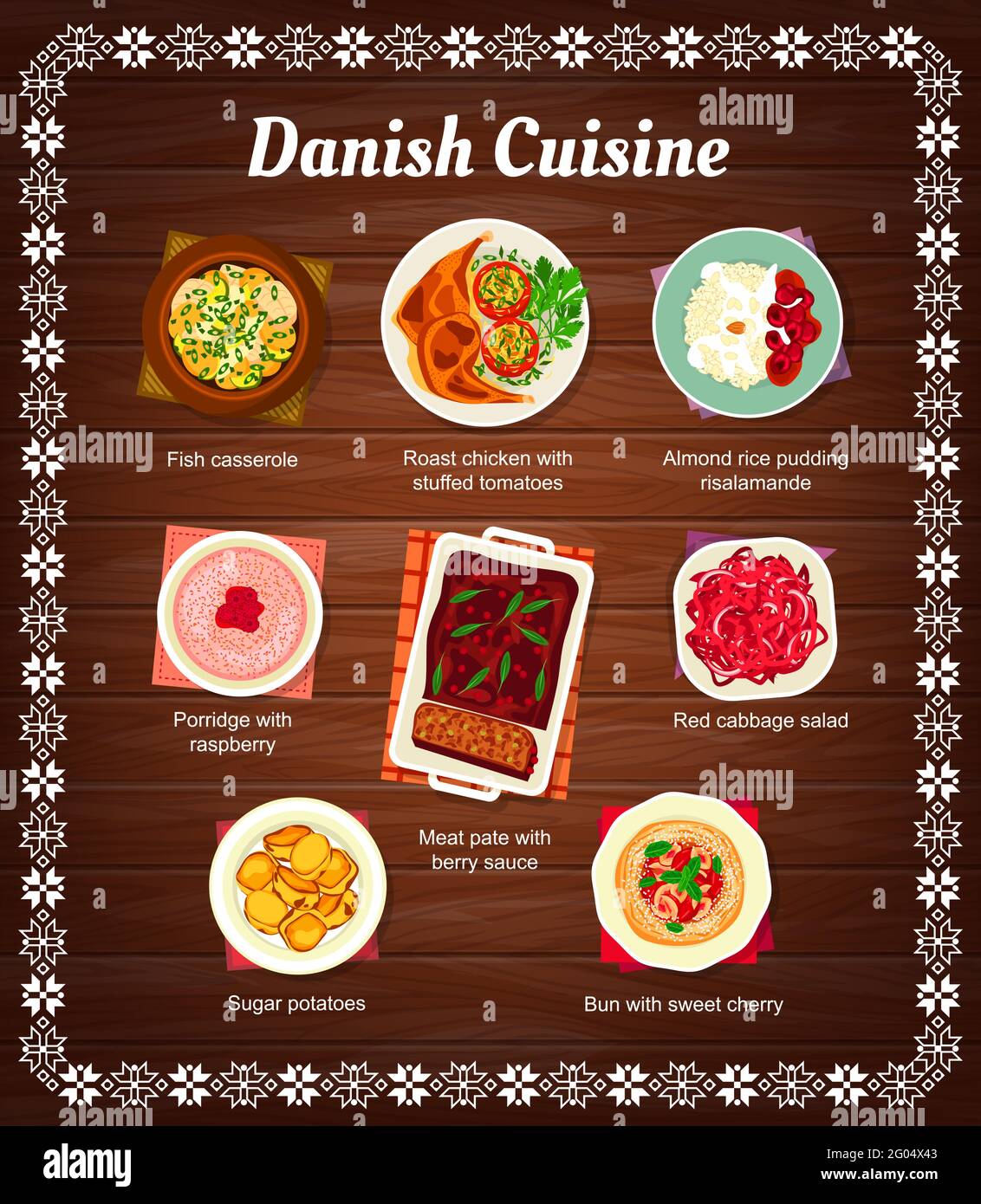 Danish Cuisine Food Menu Dishes And Meals Of Traditional Denmark Restaurant Vector National Danish Cuisine Food Lunch And Dinner Scandinavian Meat Stock Vector Image Art Alamy