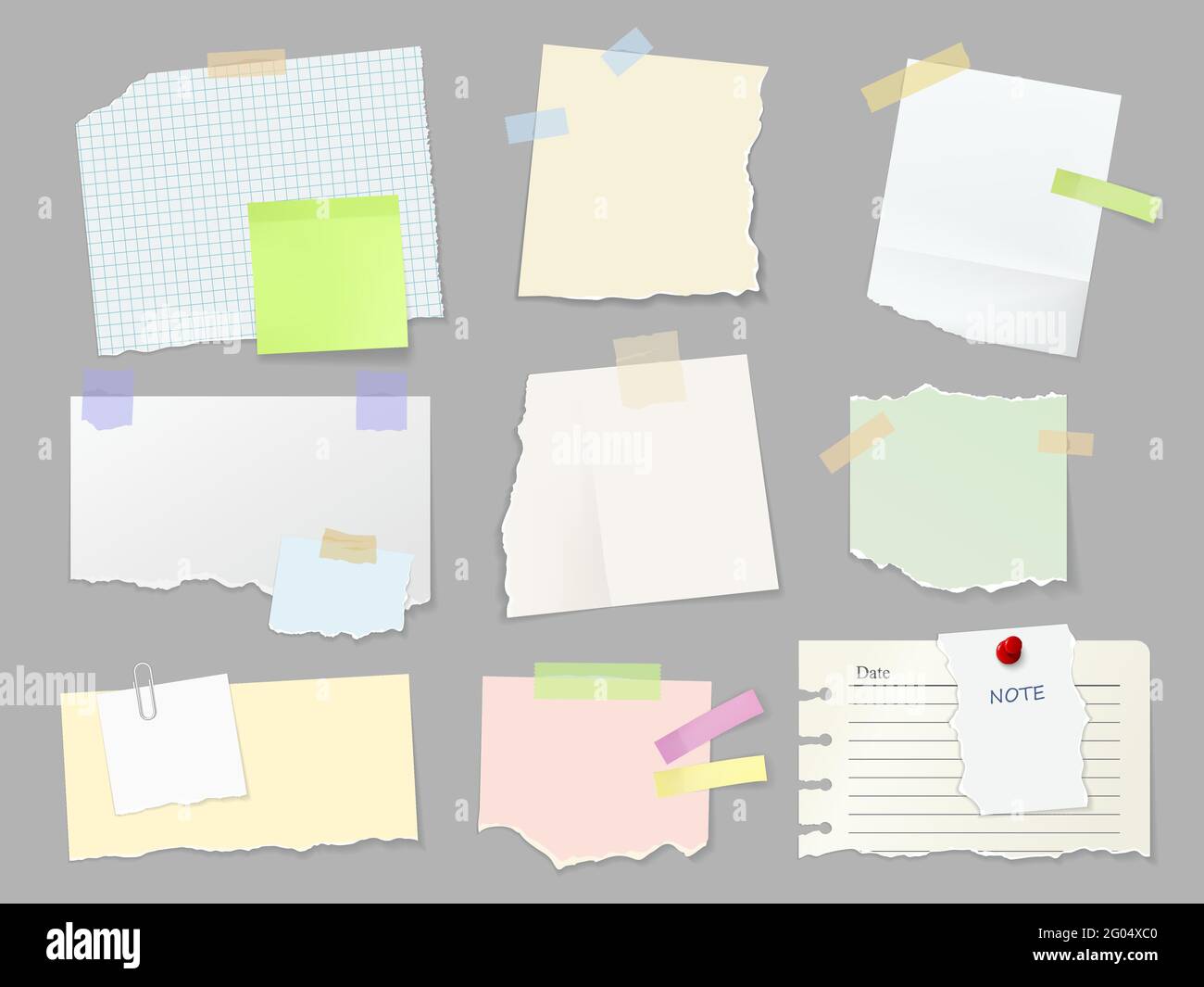 Blank paper notes, sticker notepads and memo messages, vector notepaper ...