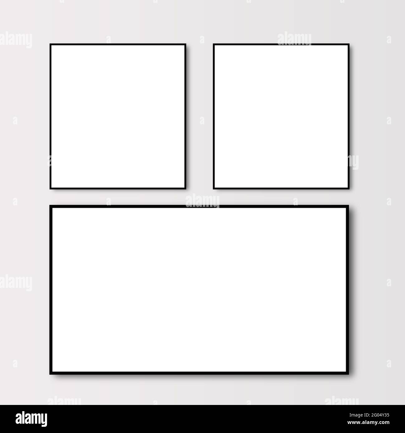 Three foto Frames collection, 2 square and 1 rectangular. empty white blank for album photos mockup. 3D illustration Professional Visualization. Stock Photo