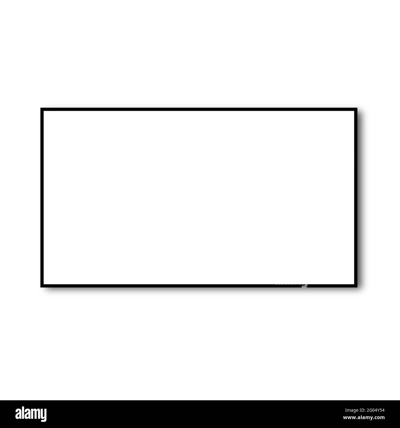 One Horizontal rectangular blank foto frame with black borders, Picture template ready for image mockup. Pure empty White blank with shadow. 3D Stock Photo