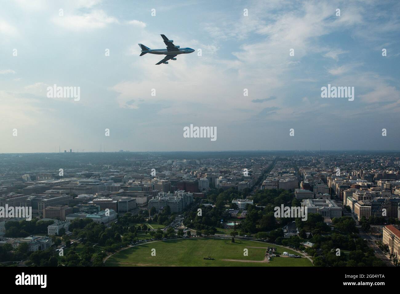 Air Force One flies above the White House Saturday evening July 4