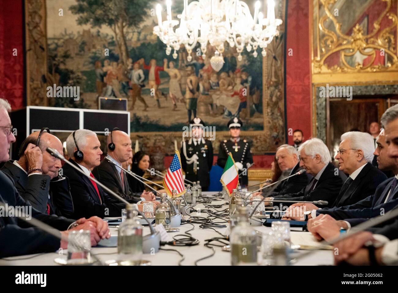 Vice President Mike Pence participates in a bilateral meeting with Italian President Sergio Mattarella Friday, Jan. 24, 2020, at the Quirinale Palace in Rome Stock Photo