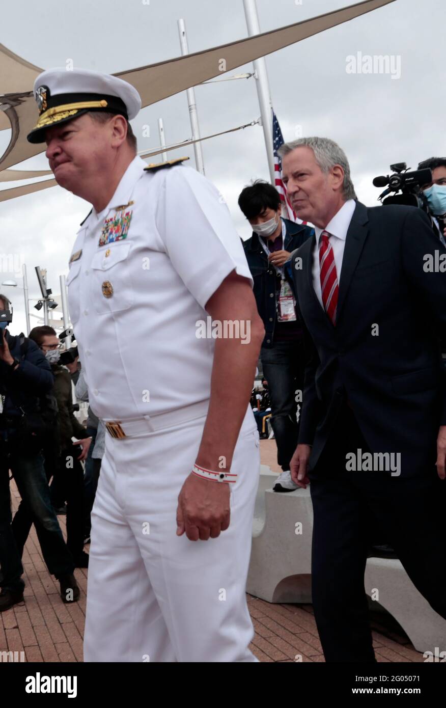 New York, New York, USA. 31st May, 2021. (LR) New York City Mayor Bill De Blasio and U.S.N