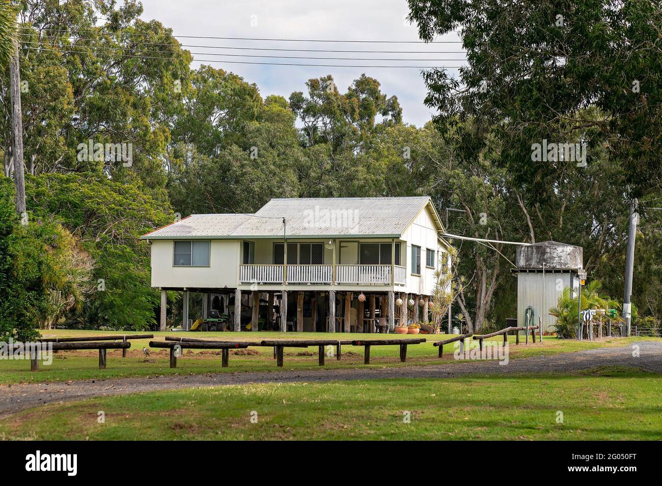 Mackay, Queensland, Australia May 2021 An older style high beach house in a tree filled