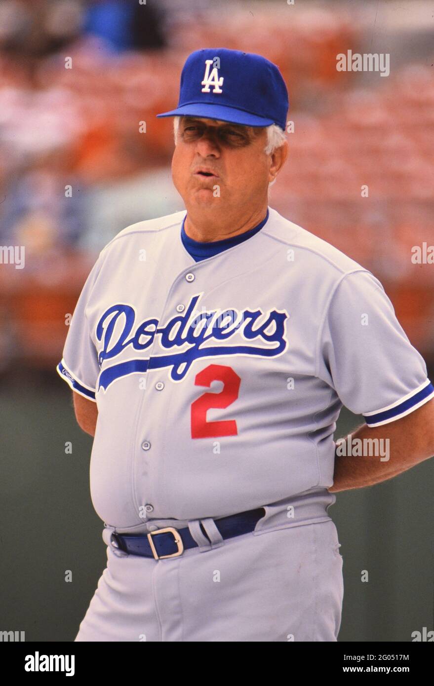 Full image of Los Angeles Dodgers manager Tommy Lasorda -- Please credit photographer Kirk Schlea Stock Photo