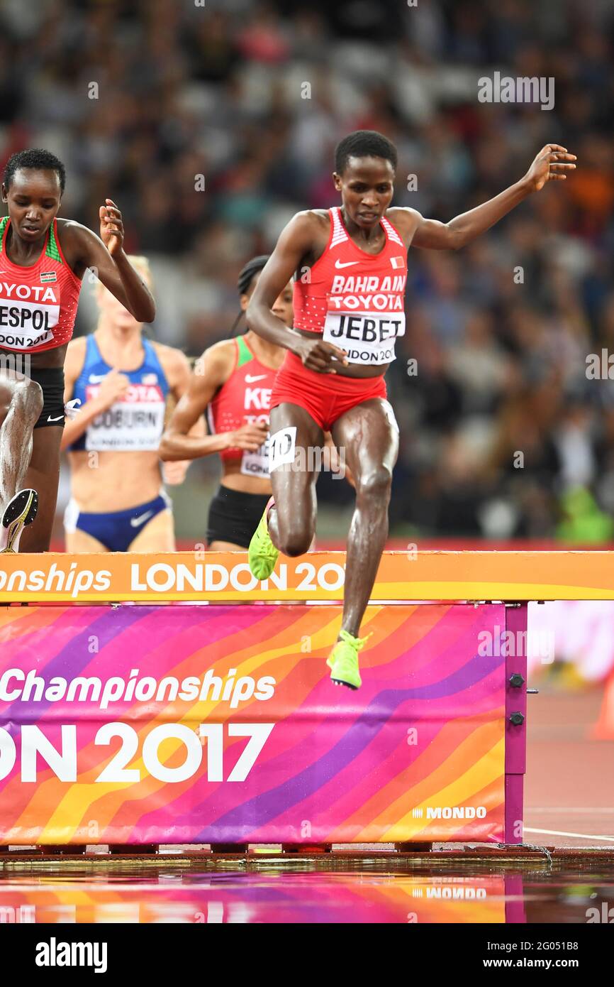 Ruth Jebet (Barhein). 3000 metres steeplechase women, Final. IAAF Athletics World Championships. London 2017 Stock Photo