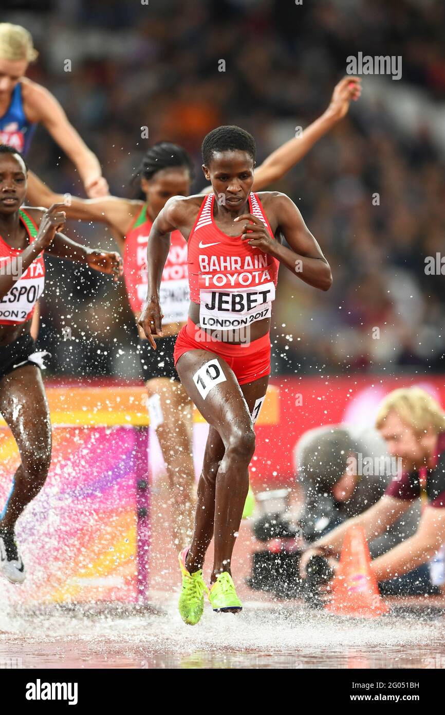 Ruth Jebet (Barhein). 3000 metres steeplechase women, Final. IAAF Athletics World Championships. London 2017 Stock Photo