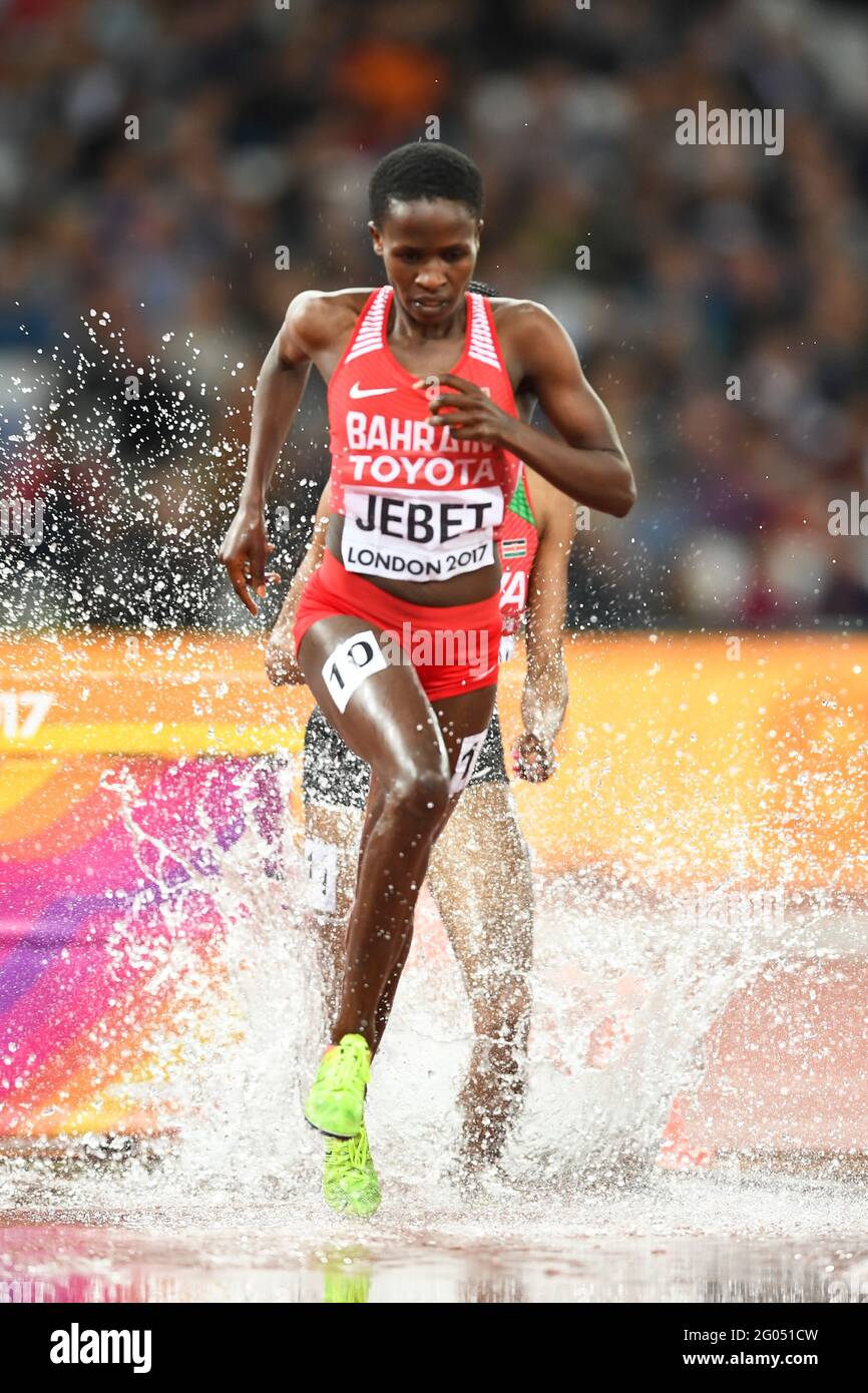 Ruth Jebet (Barhein). 3000 metres steeplechase women, Final. IAAF Athletics World Championships. London 2017 Stock Photo