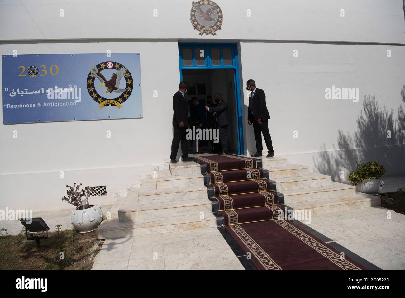 Reportage:  Defense Secretary Dr. Mark T. Esper meets with Tunisian Minister of Defense Ibraham Bartagi, Tunis, Tunisia, Sept. 30, 2020. Stock Photo