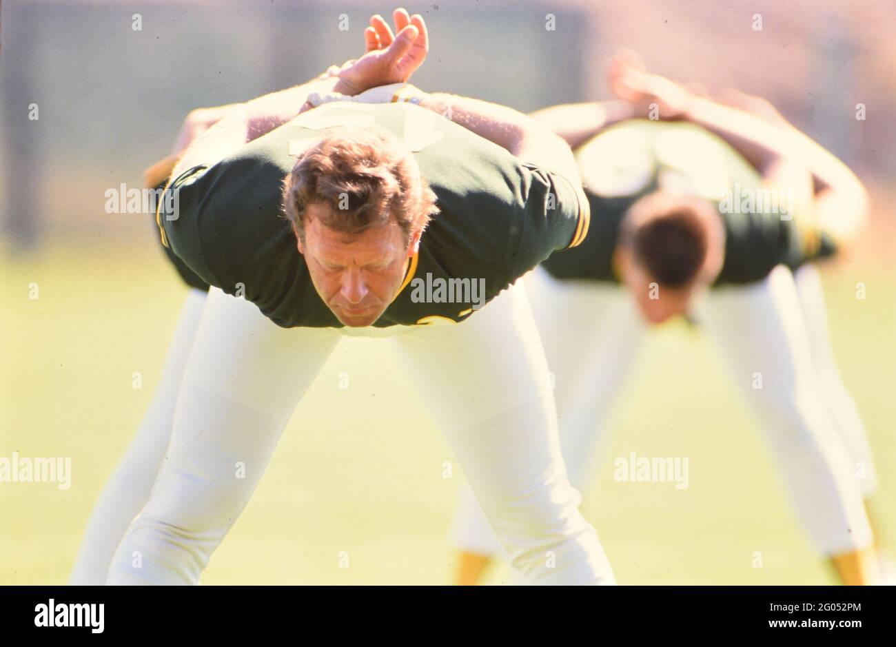 Oakland A's baseball players stretching during spring training workout -- Please credit photographer Kirk Schlea Stock Photo