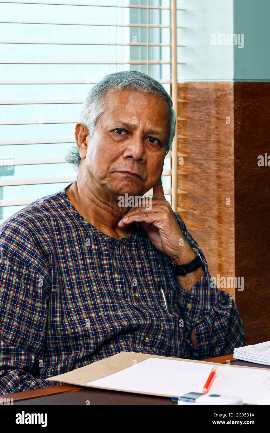 Bangladesh – September 20, 2012: Portrait of Muhammad Yunus a popular economist and leader at Grameen centre, Dhaka. Stock Photo