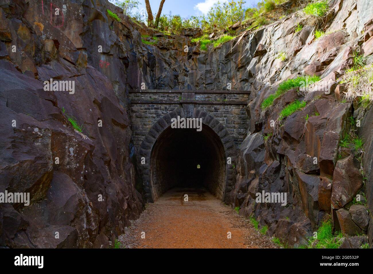 Swan View Tunnel in John Forrest National Park was opened for railway traffic in 1896 as a part of alignment of Eastern Railway and closed 1966. Stock Photo