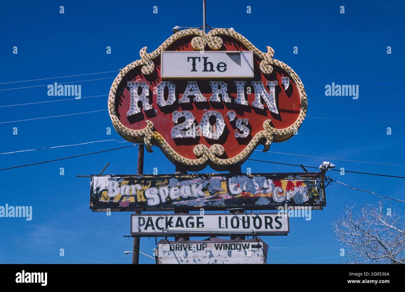 2000s America -  The Roaring 20's sign, Grants, New Mexico 2003 Stock Photo