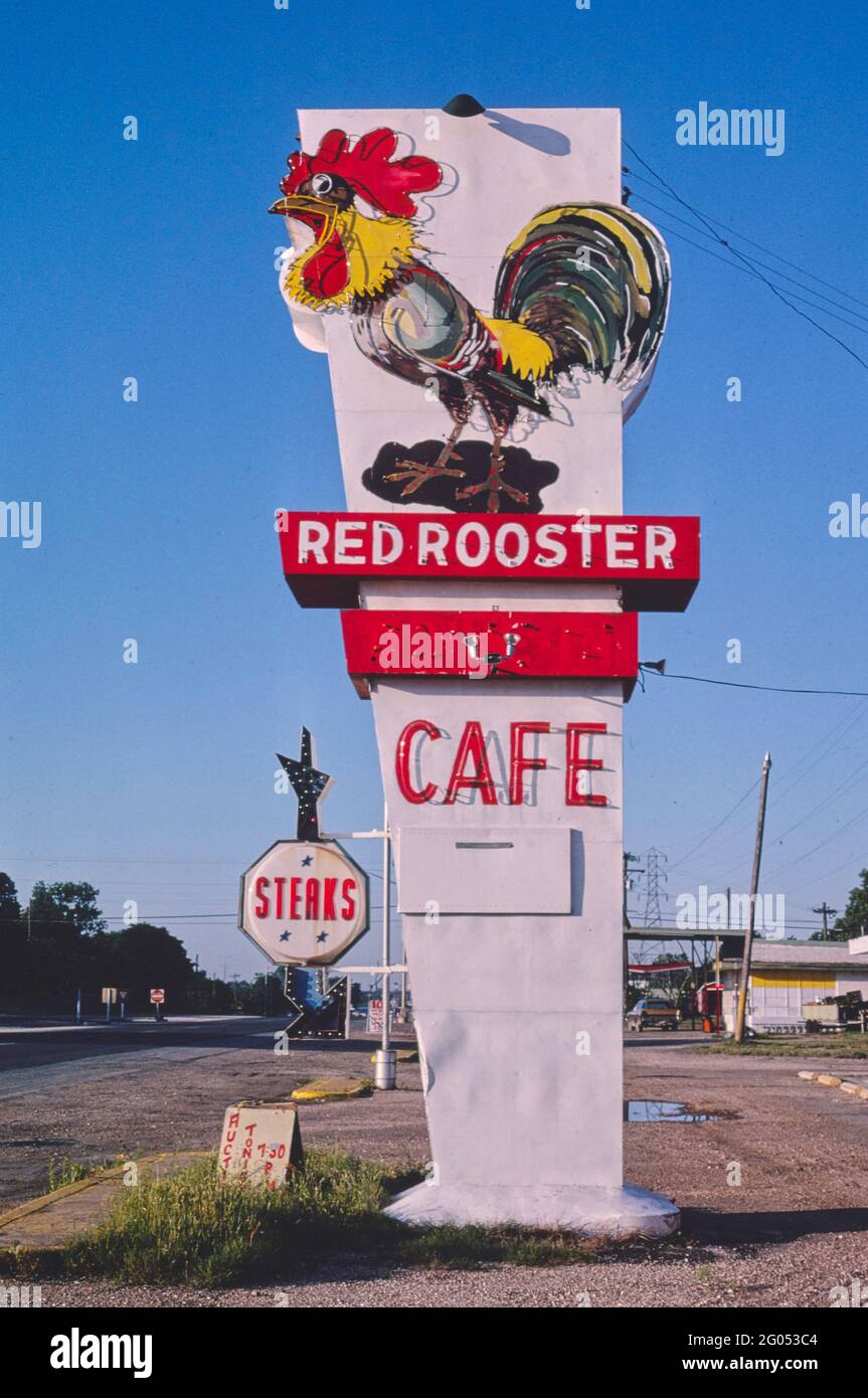 1980s America Red Rooster Cafe sign, Waco, Texas 1982 Stock Photo Alamy