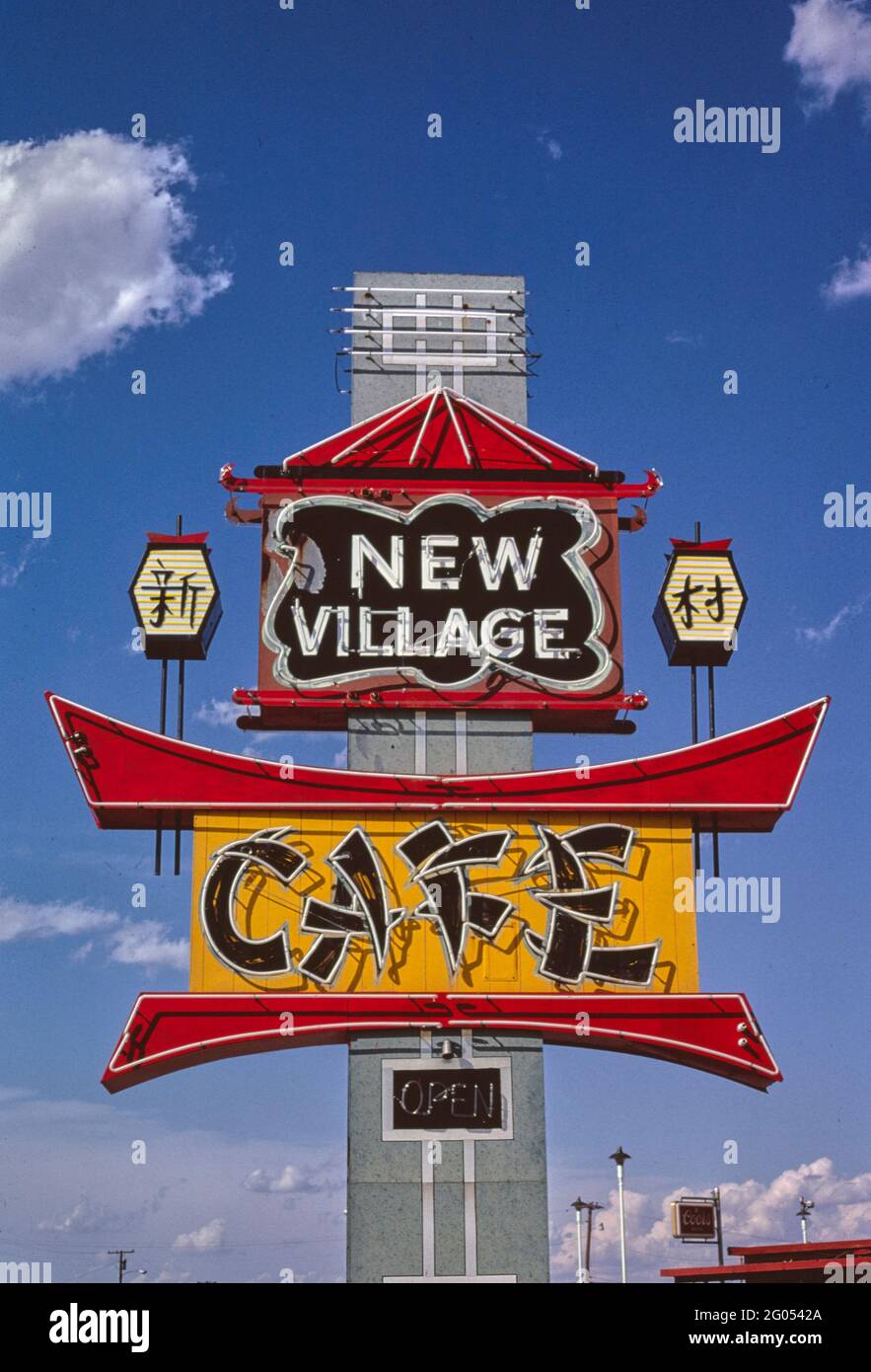 1980s America New Village Cafe sign, Hobbs, New Mexico 1982 Stock Photo Alamy
