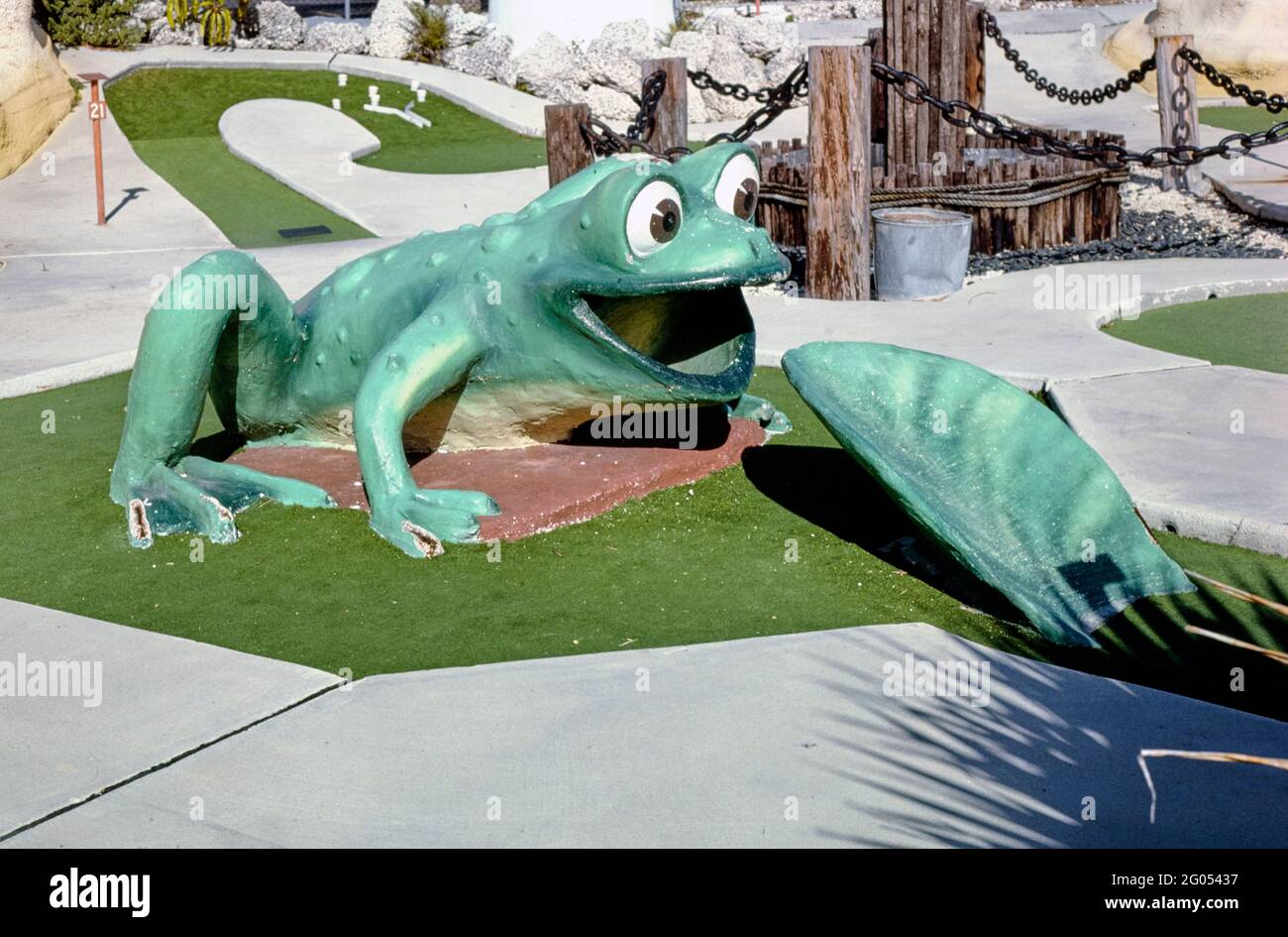 1980s America Magic Carpet mini golf, frog, side angle, Key West, Florida 1985 Stock Photo Alamy