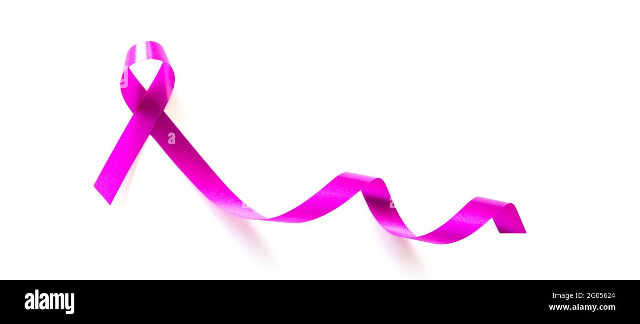 Breast cancer symbol concept. Pink ribbon on white background with clipping path. Stock Photo