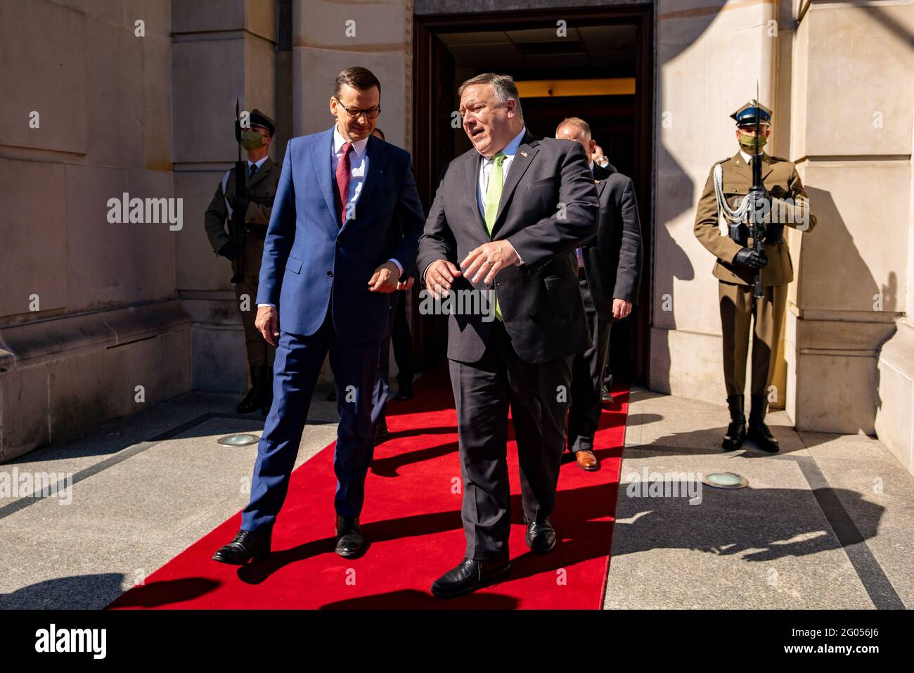 Secretary of State Michael R. Pompeo meets with Polish Prime Minister Mateusz Morawiecki, in Warsaw, Poland, on August 15, 2020 Stock Photo