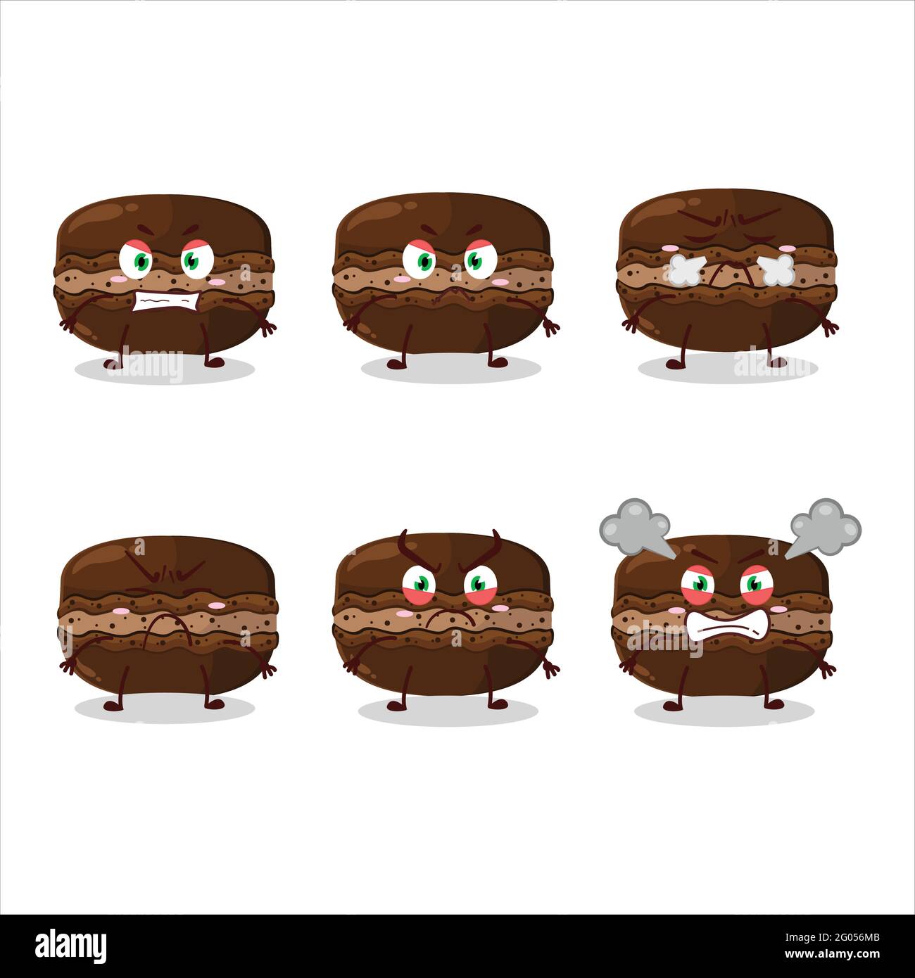 Chocolate macaron cartoon character with various angry expressions ...