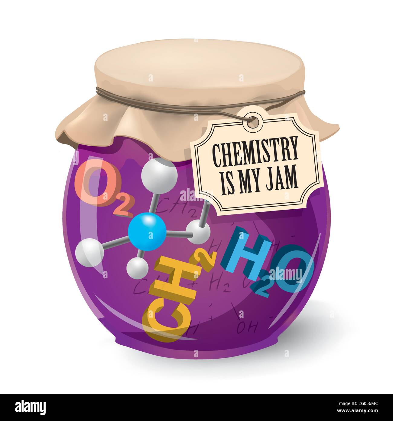Chemistry is my jam. Funny vintage concept. Illustration of jam glass jar with chemistry 3d symbols and label with slogan. Vector available Stock Vector
