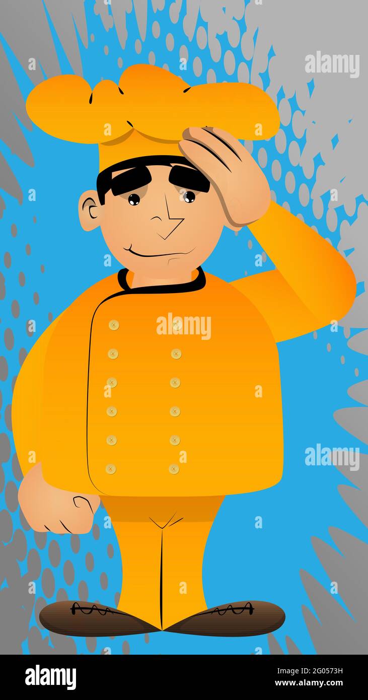 Fat Male Cartoon Chef In Uniform Placing Hand On Head Vector Illustration Cook With Problems 