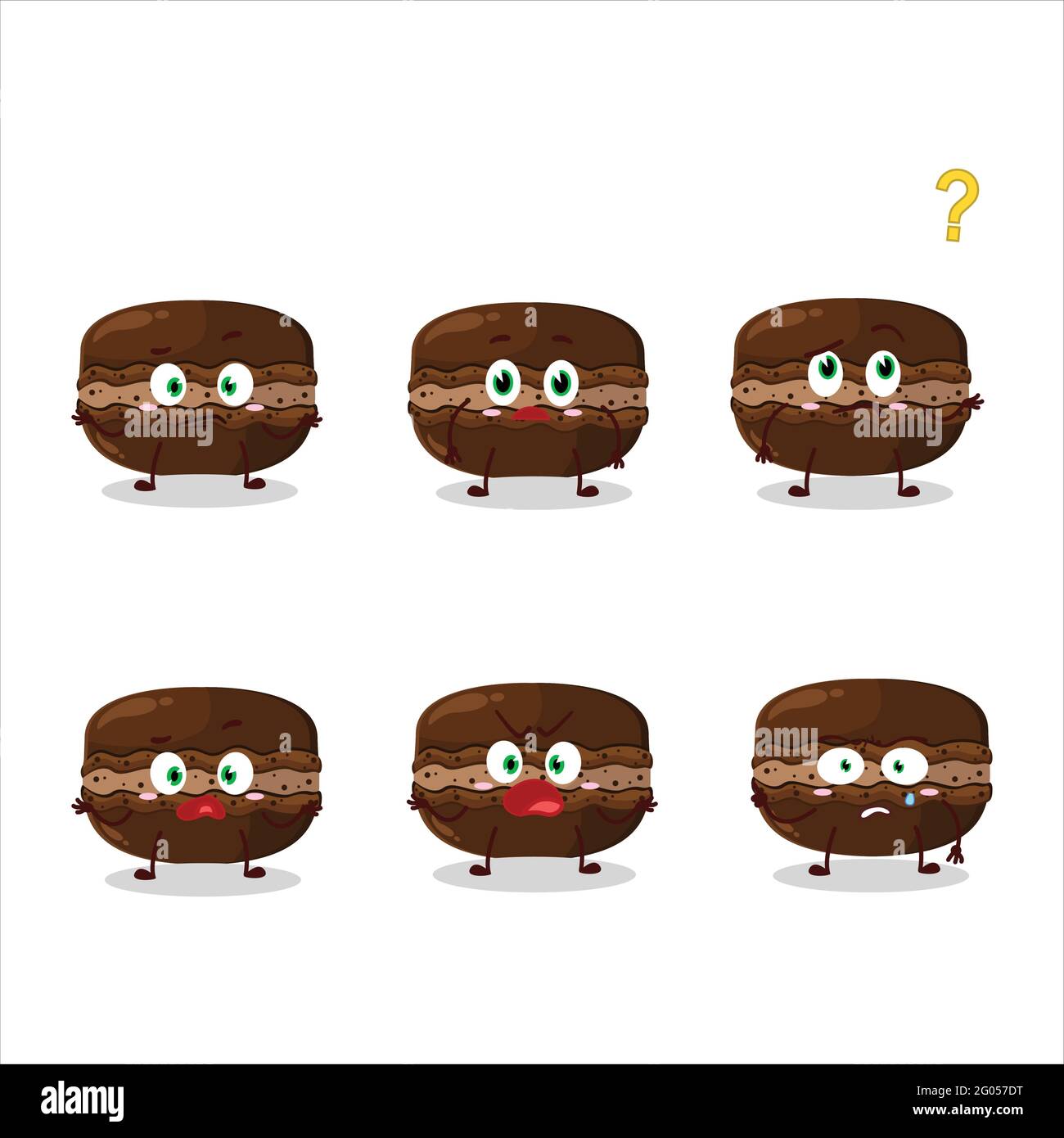 Cartoon character of chocolate macaron with what expression. Vector ...