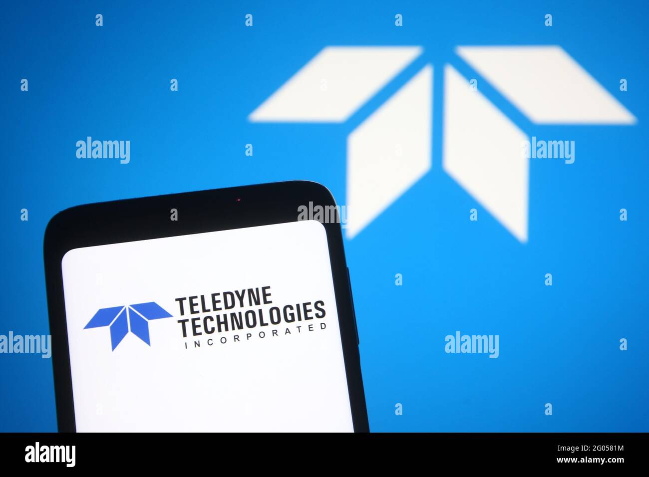 Ukraine. 31st May, 2021. In this photo illustration the Teledyne Technologies Incorporated logo is seen on a smartphone and a pc screen. Credit: SOPA Images Limited/Alamy Live News Stock Photo