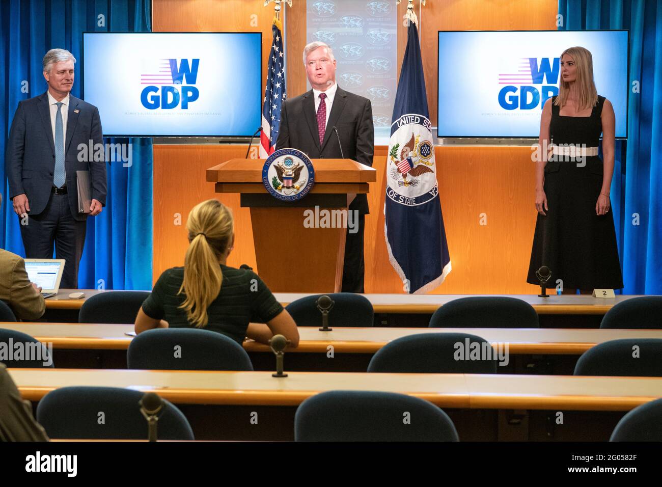 Deputy Secretary of State Stephen Biegun, with Advisor to the President Ivanka Trump and National Security Advisor Robert O’Brien, delivers remarks at the Women's Global Development and Prosperity initiative virtual event on August 11, 2020 Stock Photo