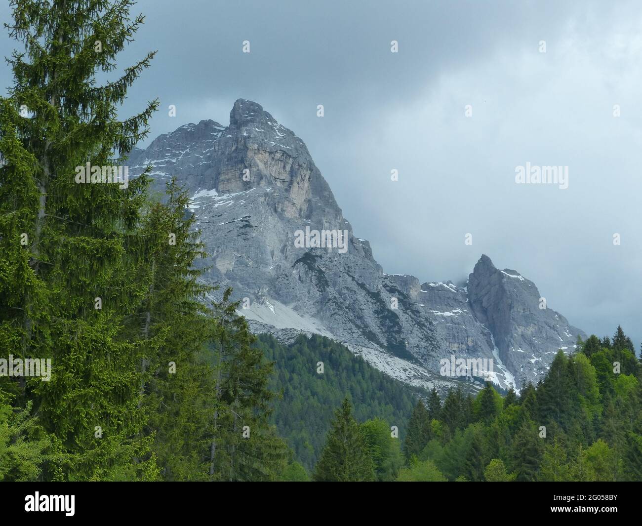 Amazing View of the Snow at Dolomites mountains In the Alps, Italy Stock Photo