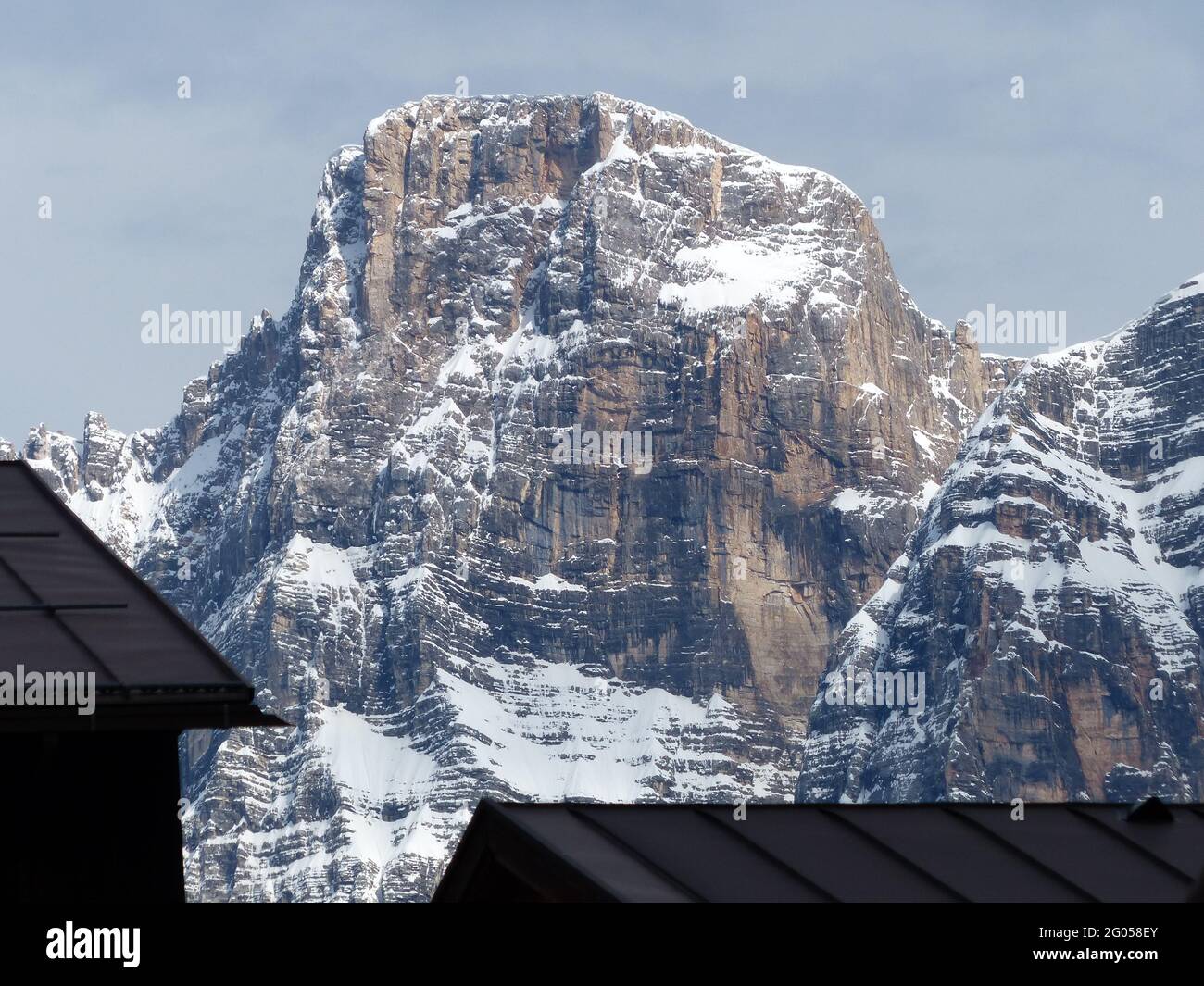 Amazing View of the Snow at Dolomites mountains In the Alps, Italy Stock Photo