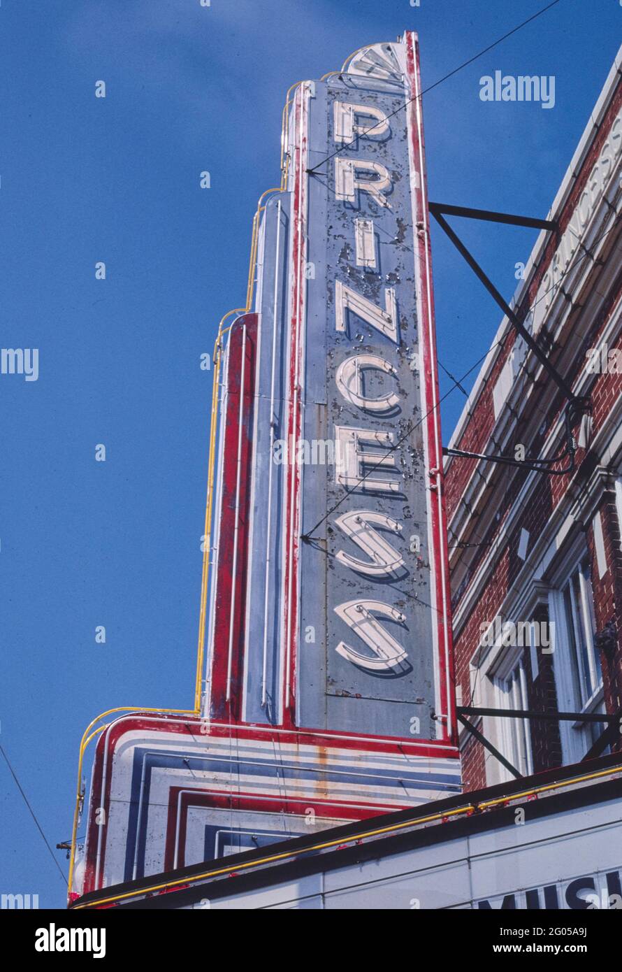 1980s America Princess Theater sign, Columbus, Mississippi 1986 Stock