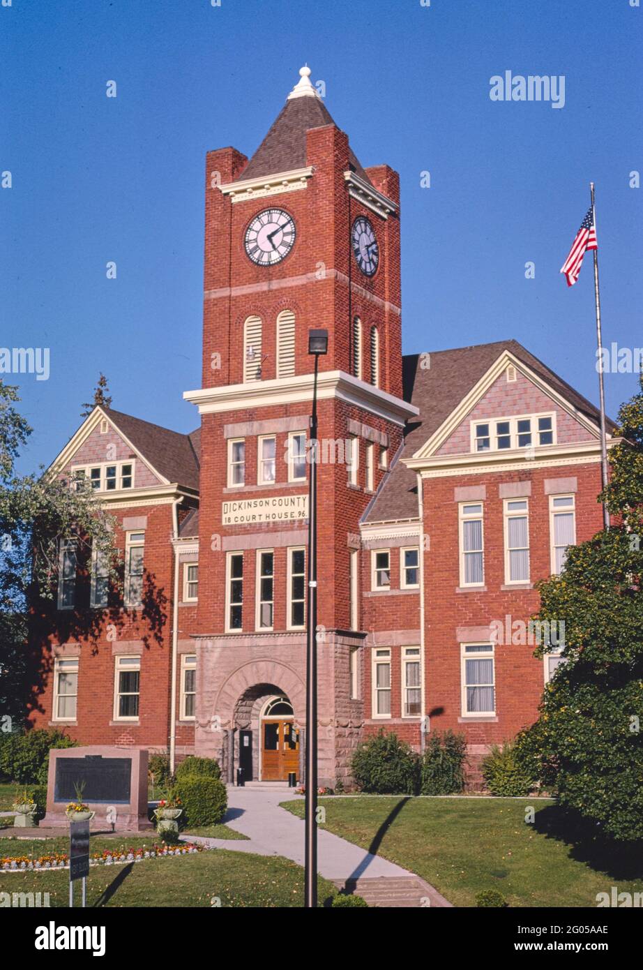 1980s United States -  Dickinson County Courthouse (1896), Iron Mountain, Michigan 1988 Stock Photo