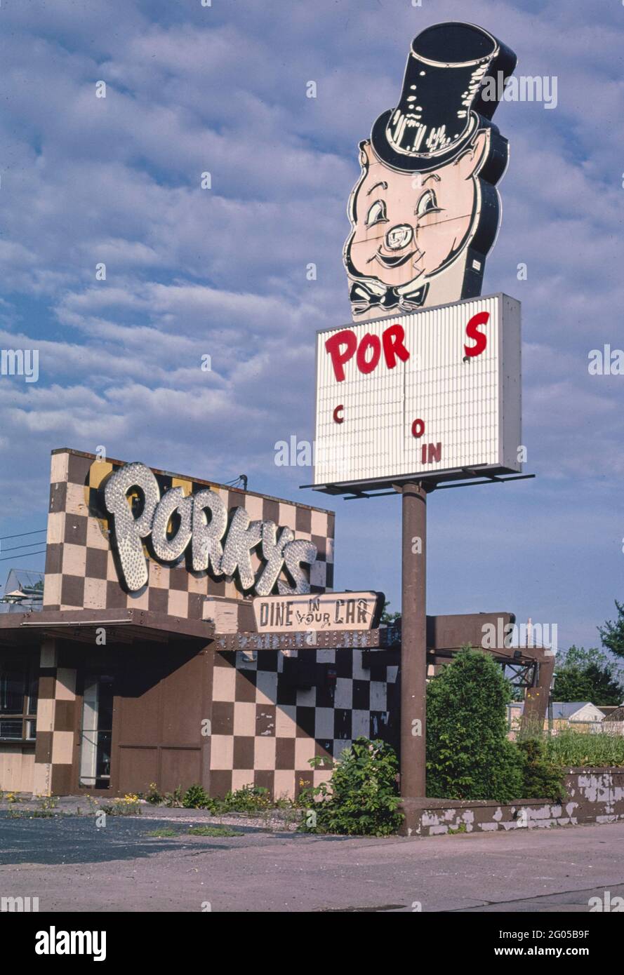 1980s America Porky's Drivein sign, St Paul, Minnesota 1984 Stock