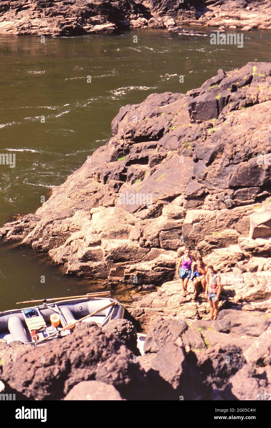 1990s Zimbabwe - Zambezi Whitewater rafting guides with their 8 person ...
