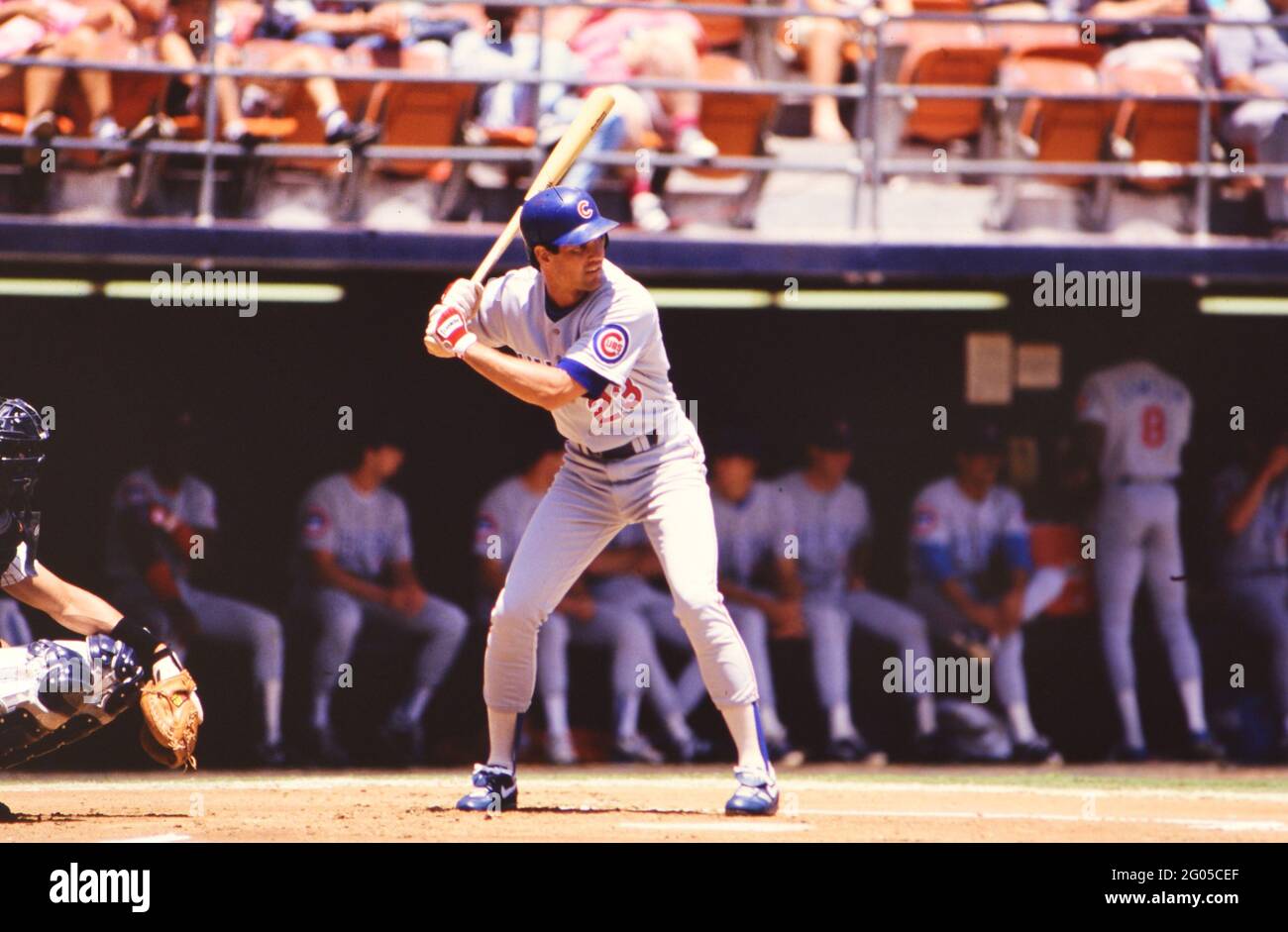 Chicago Cubs second basemen Ryne Sandberg at bat-- Please credit photographer Kirk Schlea Stock Photo