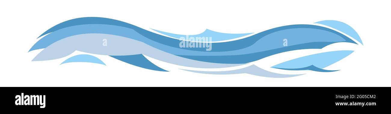 Waves of water in a river, sea or ocean. Flow. Isolated on white background. Swimming, diving and water sports. Illustration in cartoon style. Flat Stock Vector
