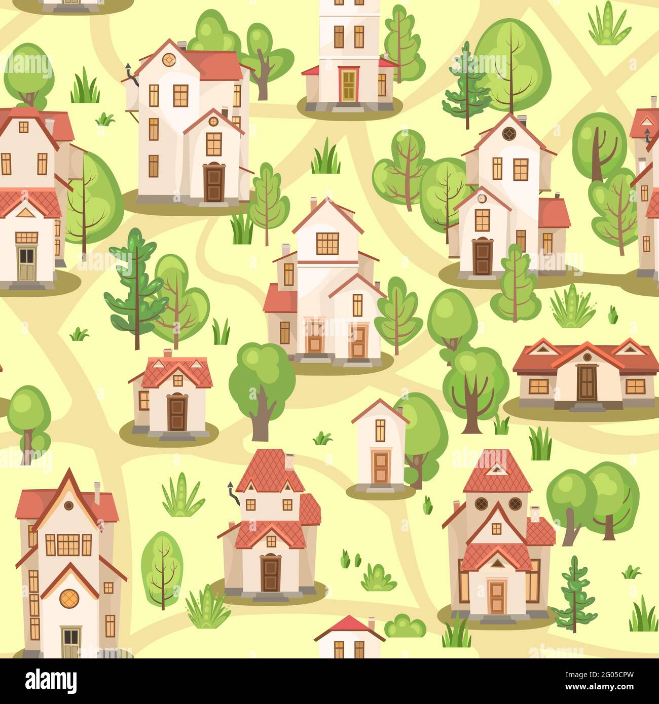 Town with roads. Map. Seamless illustration with cartoon village or city  houses. Street. Day. Nice cozy private residence in traditional style. Dark  Stock Vector Image & Art - Alamy