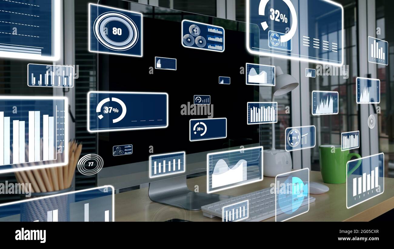 Business visual data analyzing technology by creative computer software Stock Photo