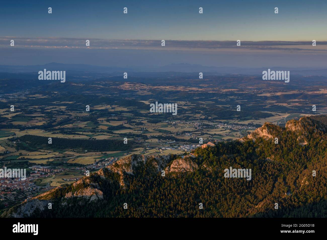 Summer sunrise at the Figuerassa viewpoint looking to the Central Catalonia region (Barcelona province, Catalonia, Spain, Pyrenees) Stock Photo