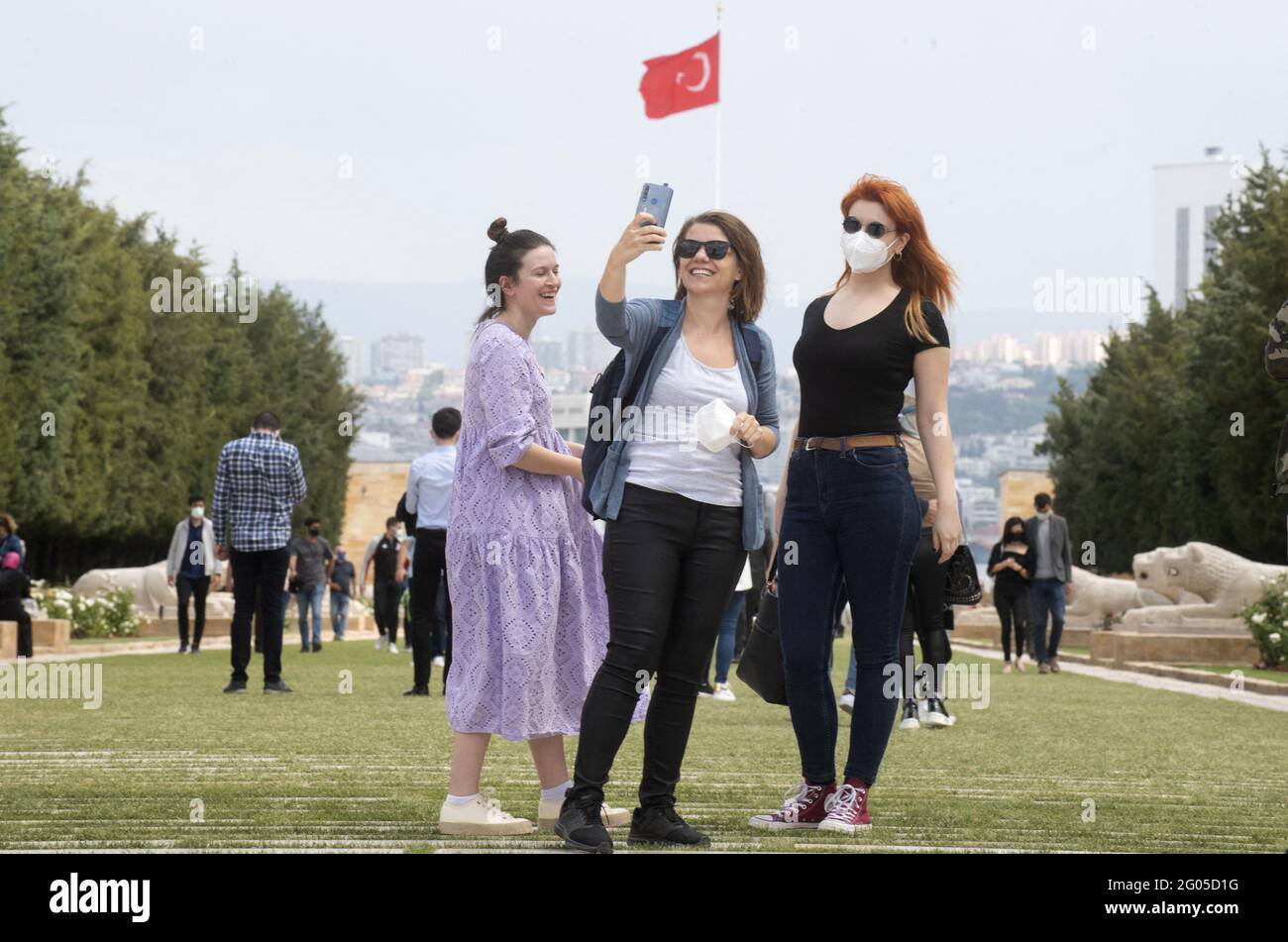 People wear face masks as a preventive measure against the spread of the COVID-19 novel coronavirus, at Anitkabir, the mausoleum of Mustafa Kemal Ataturk, the founder of the Turkish Republic, in Ankara Turkey, on May 31, 2021. Turkey has confirmed 47,527 deaths and 5,249,404 positive cases of the coronavirus infection in the country. Turkey started easing its strict coronavirus lockdown on Monday by allowing movement during the day while keeping overnight and weekend curfews in place, the Interior Ministry said in a directive on Sunday. Photo by Abdurrahman Antakyali/Depo Photos/ABACAPRESS.COM Stock Photo