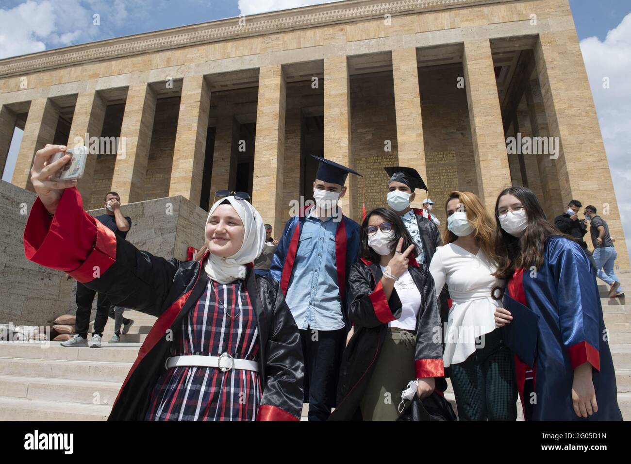 People wear face masks as a preventive measure against the spread of the COVID-19 novel coronavirus, at Anitkabir, the mausoleum of Mustafa Kemal Ataturk, the founder of the Turkish Republic, in Ankara Turkey, on May 31, 2021. Turkey has confirmed 47,527 deaths and 5,249,404 positive cases of the coronavirus infection in the country. Turkey started easing its strict coronavirus lockdown on Monday by allowing movement during the day while keeping overnight and weekend curfews in place, the Interior Ministry said in a directive on Sunday. Photo by Abdurrahman Antakyali/Depo Photos/ABACAPRESS.COM Stock Photo